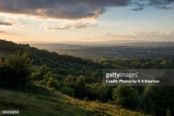 view of east manchester from werneth low country park - gran manchester fotografías e imágenes de stock