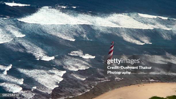 aerial view of an abandoned lighthouse - tsunami wave stock pictures, royalty-free photos & images