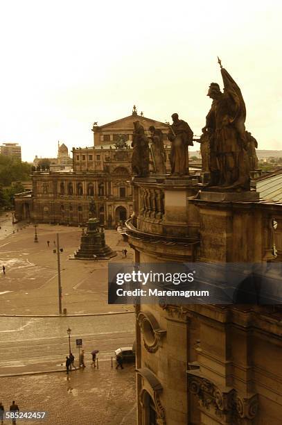 view of the cathedral and semperoper - semperoper stock pictures, royalty-free photos & images