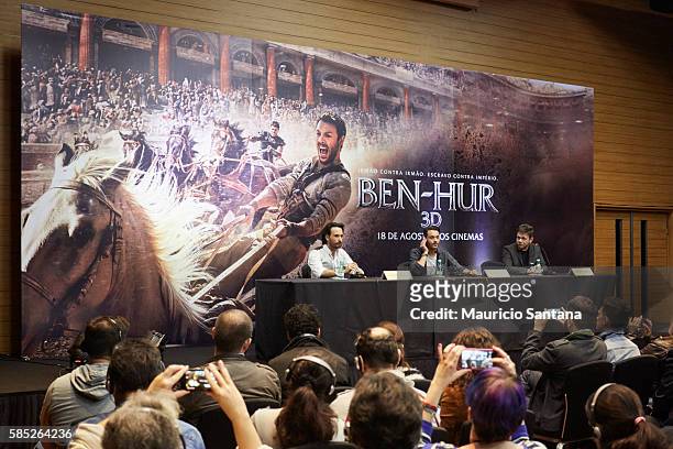 Rodrigo Santoro and Jack Huston attends the Photocall and Press Conference for the Brazil Premiere of the Paramount Pictures title "Ben-Hur," on...