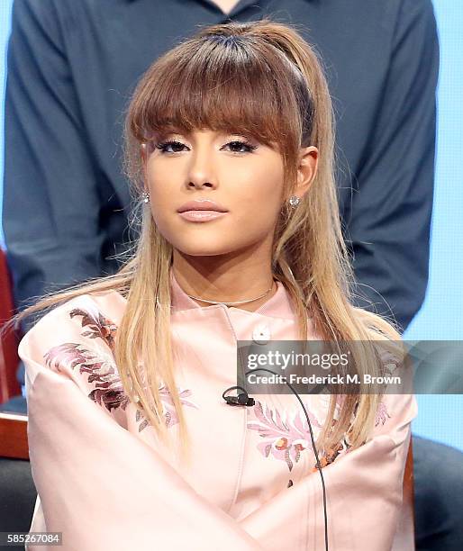 Actress Ariana Grande speaks onstage at the 'Hairspray Live!' panel discussion during the NBCUniversal portion of the 2016 Television Critics...