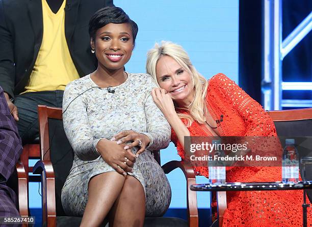 Actresses Jennifer Hudson and Kristin Chenoweth speak onstage at the 'Hairspray Live!' panel discussion during the NBCUniversal portion of the 2016...