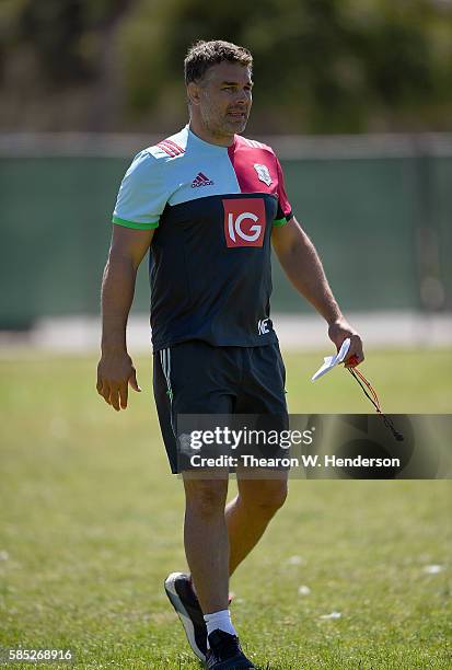 Defense coach Nick Easter of Harlequins looks on as his team practice at San Francisco Golden Gate RFC on August 2, 2016 in San Francisco, California.