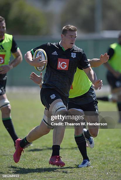 Stan South second row of Harlequins runs with the ball during a team practice at San Francisco Golden Gate RFC on August 2, 2016 in San Francisco,...