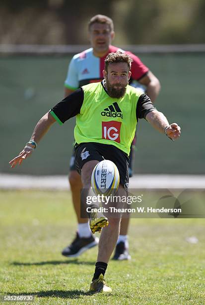 Ruaridh Jackson fly-half of Harlequins kicks the ball during a team practice at San Francisco Golden Gate RFC on August 2, 2016 in San Francisco,...