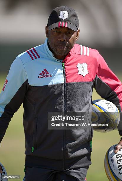 Skills coach Collin Osborne of Harlequins looks on as his team practice at San Francisco Golden Gate RFC on August 2, 2016 in San Francisco,...