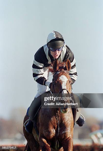 Northern Irish jockey Tony McCoy riding Hillswick to victory in the Furlong Club Novices' Handicap Hurdle at Newbury Racecourse, Berkshire, 12th...