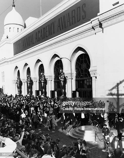 View of the sea of press photographers along the red carpet at the 61st Academy Awards, at the Shrine Auditorium, Los Angeles, March 29th 1989.