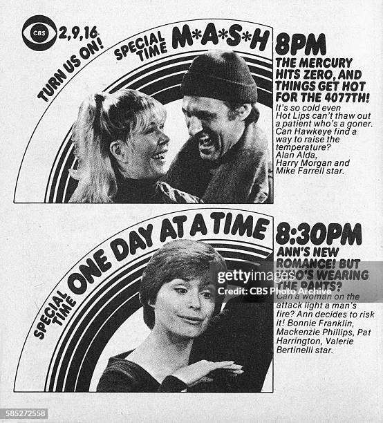 Television advertisement as appeared in the November 11, 1978 issue of TV Guide magazine. An ad for the comedy programs, M*A*S*H , and One Day at a...