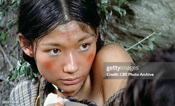 Theatrical movie originally released December 23, 1970. The film directed by Arthur Penn. Pictured, Aimee Eccles , a Cheyenne. Frame grab.