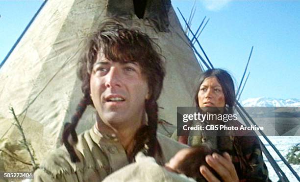 Theatrical movie originally released December 23, 1970. The film directed by Arthur Penn. Pictured left to right, Dustin Hoffman and Aimee Eccles ....