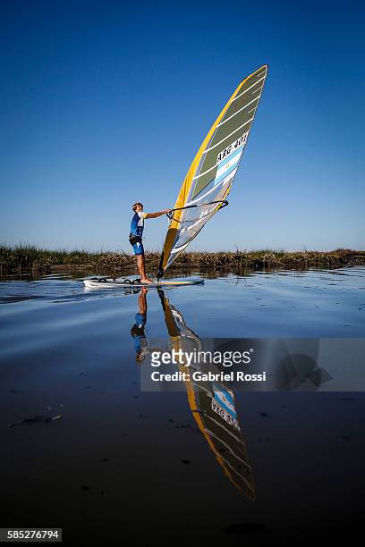 Windsurfer Bautista Saubidet Birkner of Argentina during an exclusive photo session at Peru Beach on June 29, 2016 in San Isidro, Buenos Aires,...