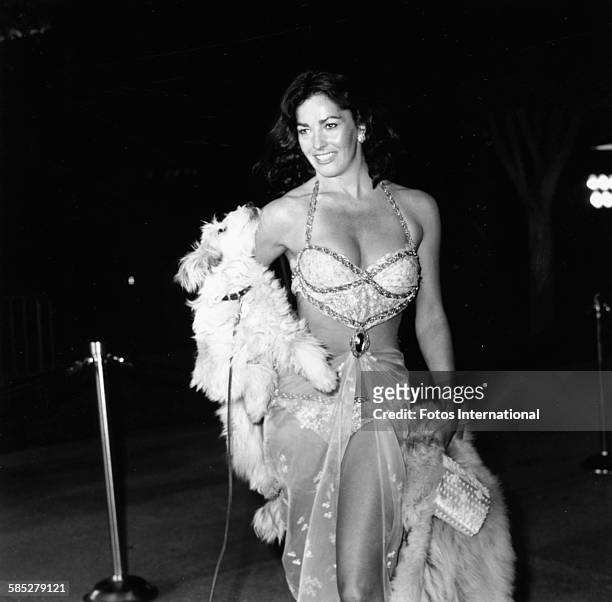 Actress Edy Williams wearing a revealing outfit at the 49th Academy Awards, Los Angeles, March 28th 1977.
