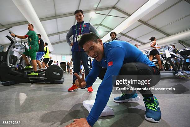 Athletes exercise at the Fitness Center of the Olympic Village ahead of the Rio 2016 Olympic Games on August 2, 2016 in Rio de Janeiro, Brazil.