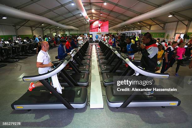 Athletes exercise at the Fitness Center of the Olympic Village ahead of the Rio 2016 Olympic Games on August 2, 2016 in Rio de Janeiro, Brazil.