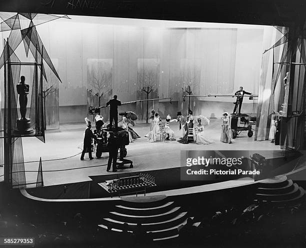 Stages scene from the film 'Gigi', with actor Maurice Chevalier on stage, at the 31st Academy Awards, Los Angeles, April 6th 1959.
