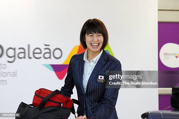 Saori Kimura of Japan Women's Volleuyball team is seen on arrival at the airport on July 31, 2016 in Rio de Janeiro, Brazil.