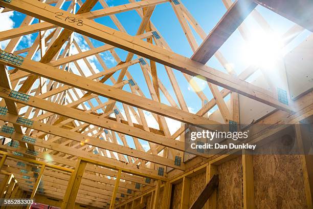 wooden roof framing truss - roof truss stock pictures, royalty-free photos & images