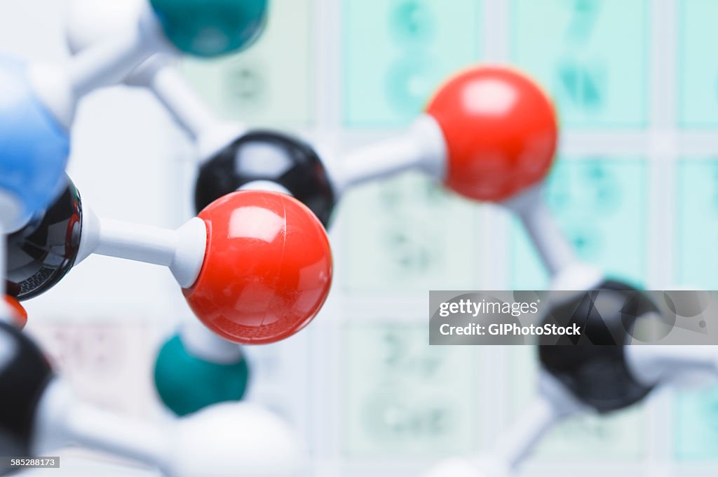 Close up view of ball and stick molecular model