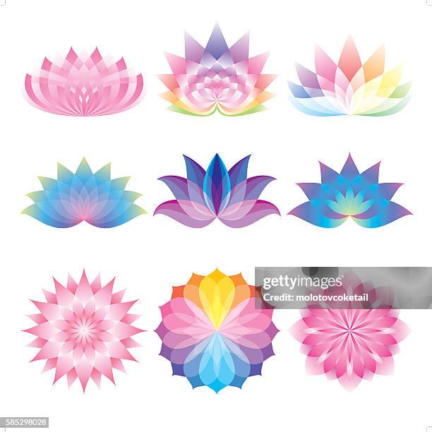 schöne lotus-set - lotusblume stock-grafiken, -clipart, -cartoons und -symbole