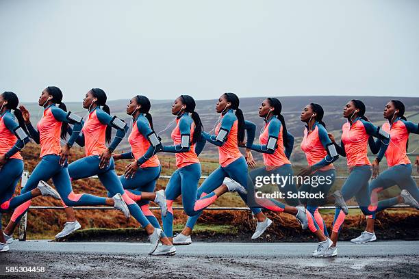 journey of a female runner - multiple image stock pictures, royalty-free photos & images