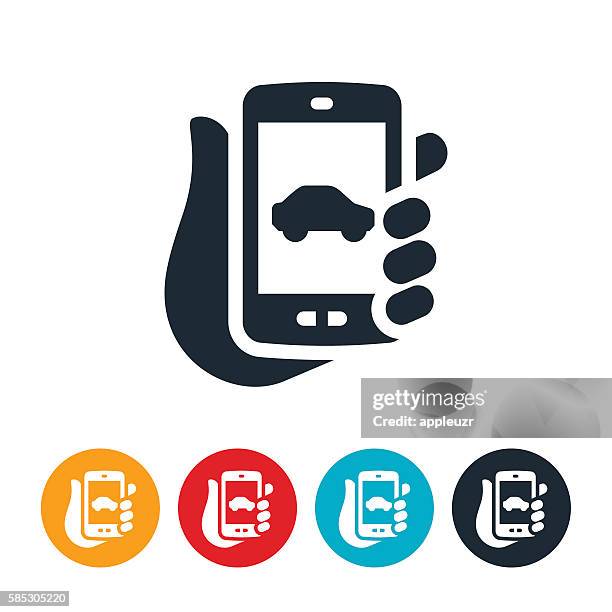 auto auf mobilem gerät icon - car pooling stock-grafiken, -clipart, -cartoons und -symbole