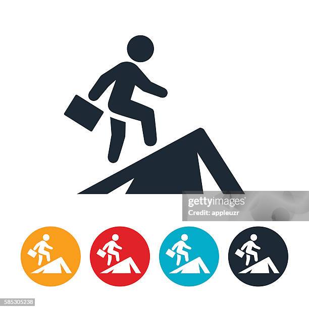 businessperson climbing mountain icon - dedication icon stock illustrations