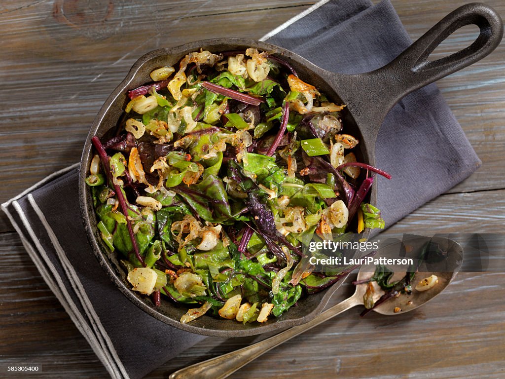 Beet Leaves Sautéed with Butter, Garlic and Onions