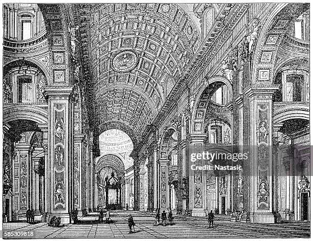 saint peter's basilica interior, rome, italy - giovanni lorenzo bernini stock illustrations
