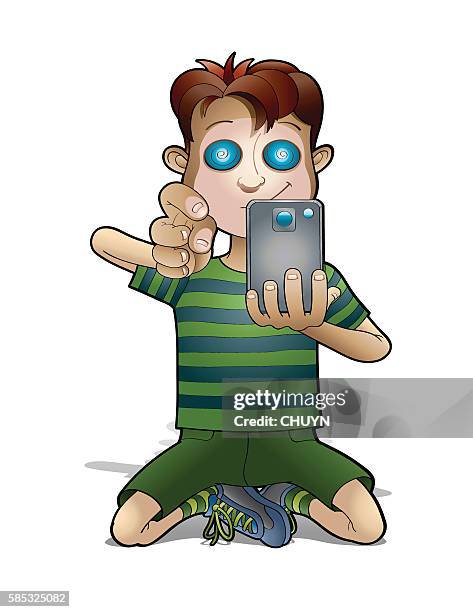 addiction - children taking selfie stock illustrations
