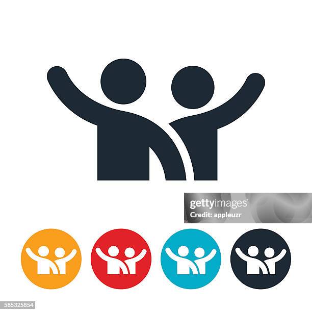 ilustrações de stock, clip art, desenhos animados e ícones de two people waving icon - waving