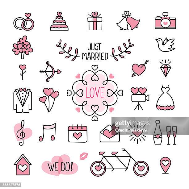 hochzeit symbole  - hochzeitsfeier stock-grafiken, -clipart, -cartoons und -symbole