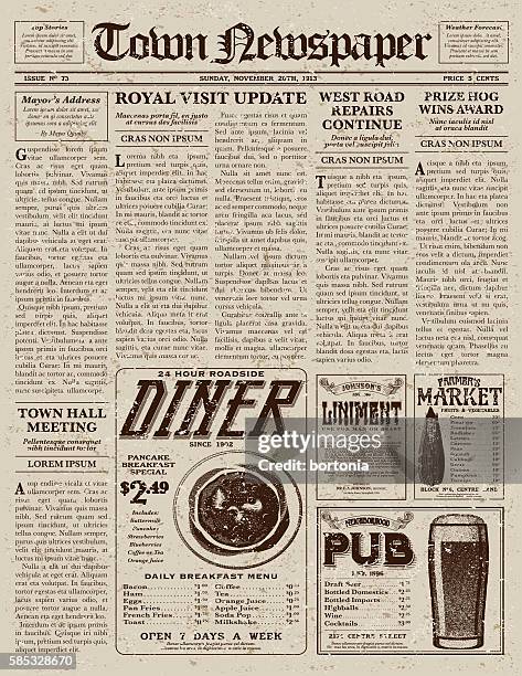 vintage victorian style newspaper design template - vintage newspaper front page stock illustrations