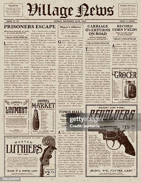 vintage victorian style newspaper design template - old advertisement stock illustrations