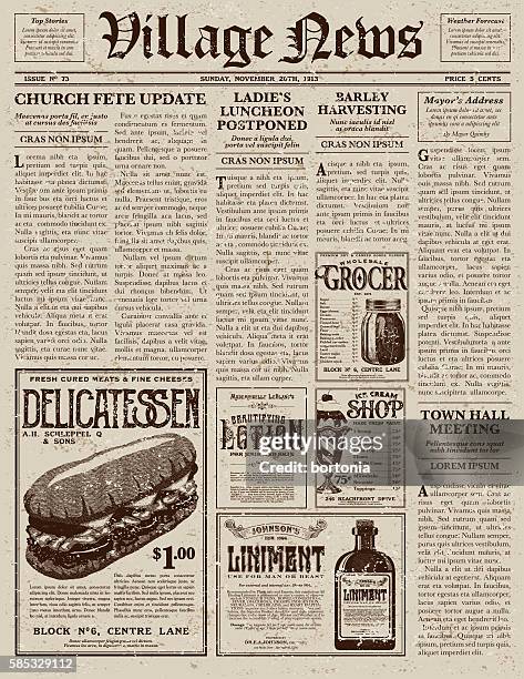 ilustrações de stock, clip art, desenhos animados e ícones de vintage victorian style newspaper design template - american culture