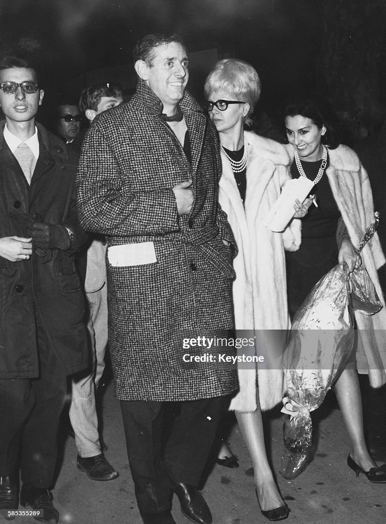 Italian actors Franca Rame and Dario Fo pictured leaving the theatre ...