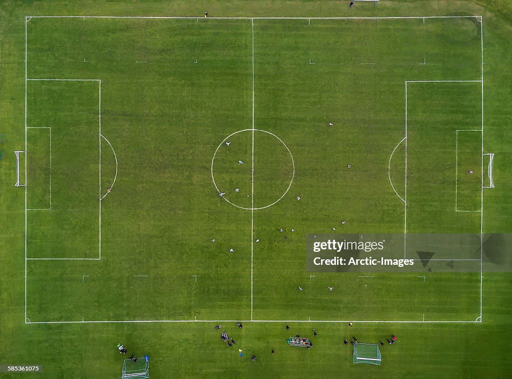 Aerial of Soccer or Football field, Iceland