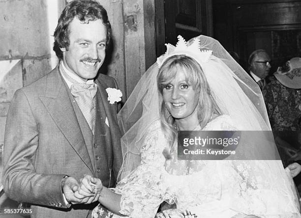 John Bendall, long time friend of journalist Roddy Llewellyn, and his bride Liz Brewer pictured outside St Lawrence Jewry following their wedding...
