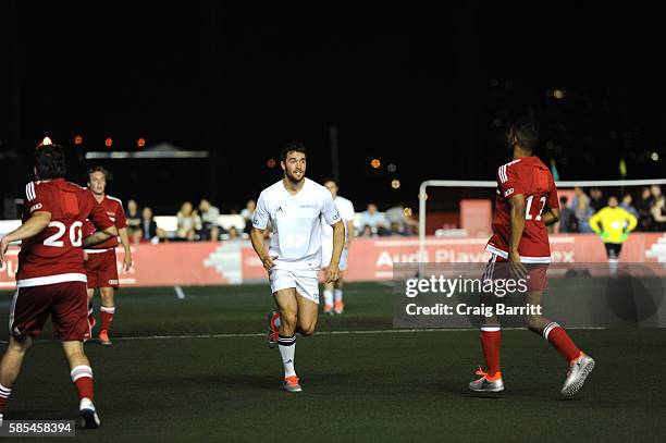 Actor Josh Bowman plays in the Audi Player Index Pick-Up Match at Chelsea Piers on August 2, 2016 in New York City.