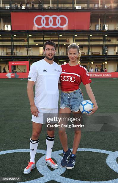 Model Hailey Clauson poses with Actor Josh Bowman before the Audi Player Index Pick-Up Match at Chelsea Piers on August 2, 2016 in New York City.