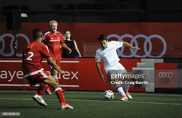 Former FC Bayern Munich footballer Paul Breitner plays during the Audi Player Index Pick-Up Match at Chelsea Piers on August 2, 2016 in New York City.