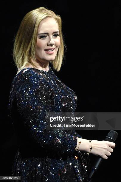 Adele performs during her "Adele Live 2016" tour at ORACLE Arena on August 2, 2016 in Oakland, California.