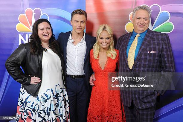 Actors Maddie Baillio, Derek Hough, Kristin Chenoweth and Harvey Fierstein arrive at the 2016 Summer TCA Tour - NBCUniversal Press Tour Day 1 at The...