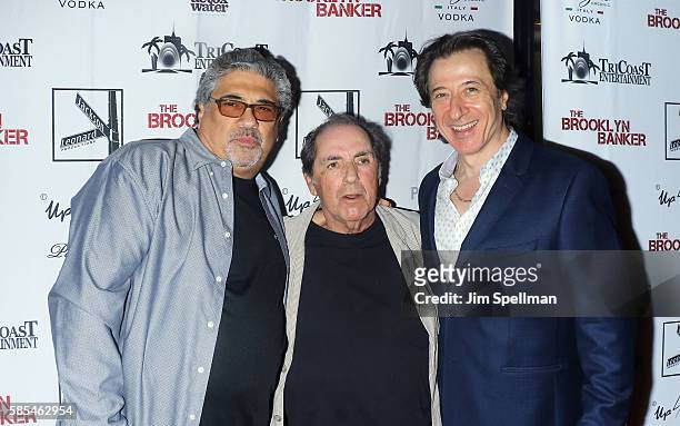 Actors Vincent Pastore, David Proval and actor/director Federico Castelluccio attend the "The Brooklyn Banker" New York premiere at SVA Theatre on...