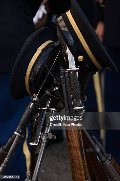 Washington, D.C. On Tuesday, August 2, the Honor Guard rest their weapons, in preparation for the dinner arrival of Singapore Prime Minister Lee...