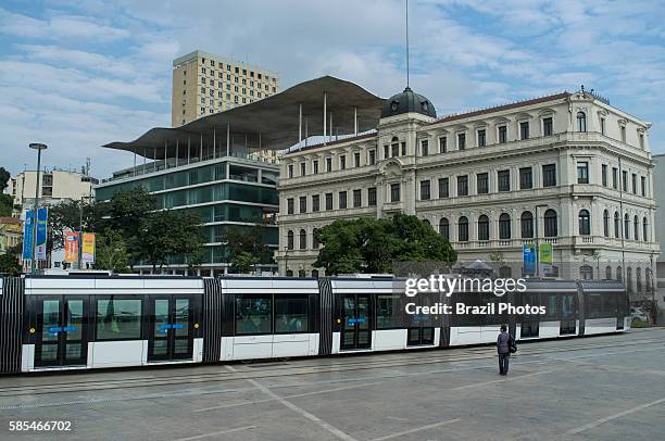 Rio de Janeiro Light Rail , a light rail system opened in June 2016 ahead of the 2016 Olympic Games passes in front of Rio de Janeiro Art Museum in...