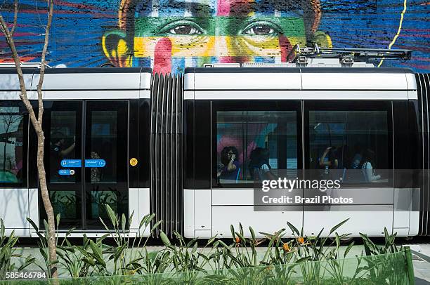 Rio de Janeiro Light Rail , a light rail system opened in June 2016 ahead of the 2016 Olympic Games passes in front of Eduardo Kobra s Mural named...