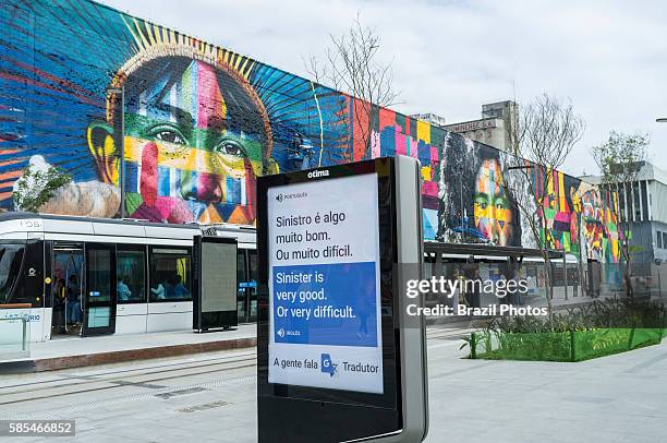 Rio de Janeiro Light Rail , a light rail system opened in June 2016 ahead of the 2016 Olympic Games passes in front of Eduardo Kobra s Mural named...