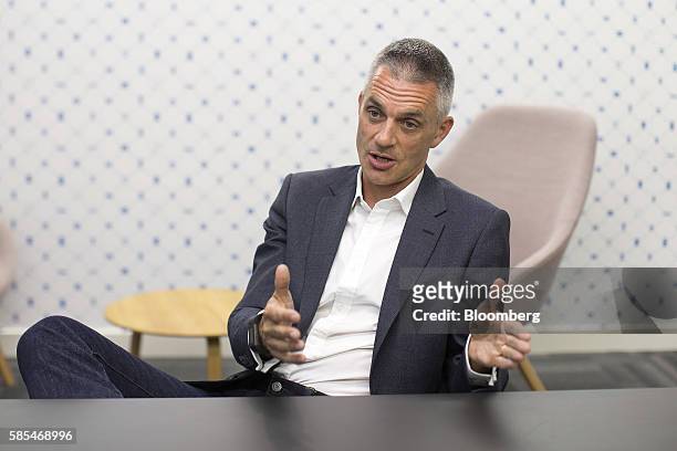 Tim Davie, chief executive officer of BBC Worldwide Ltd., gestures as he speaks during an interview in London, U.K., on Thursday, July 21, 2016. Last...