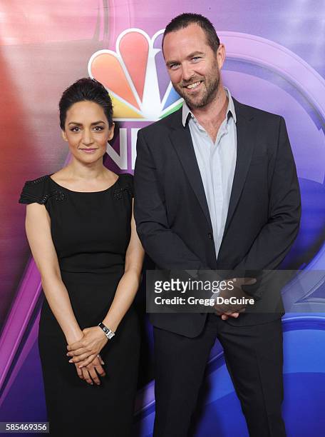 Actors Archie Panjabi and Sullivan Stapleton arrive at the 2016 Summer TCA Tour - NBCUniversal Press Tour Day 1 at The Beverly Hilton Hotel on August...